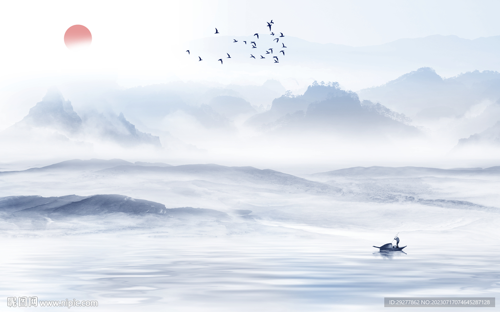 简约 中式山水背景 TIf分层