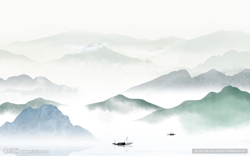 高档 中式山水背景 TIf分层