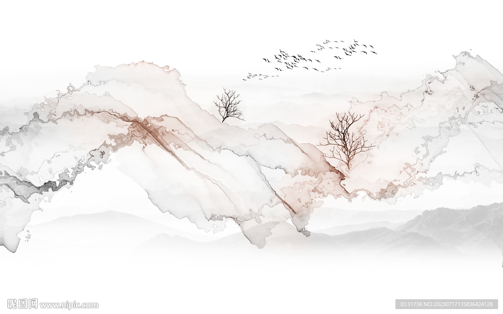 抽象意境山水画背景墙