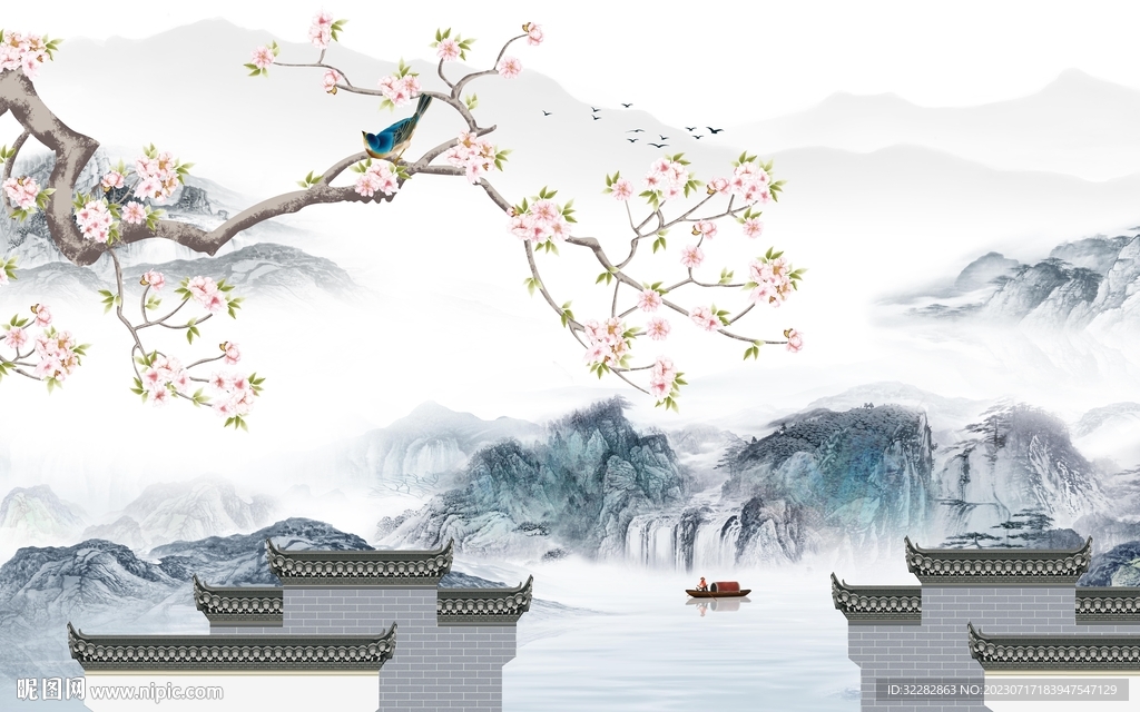 高档 最新款山水画 tif分层