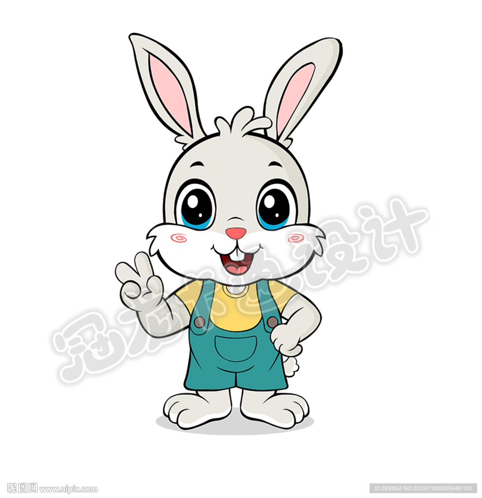 卡通小兔子纯手绘矢量图