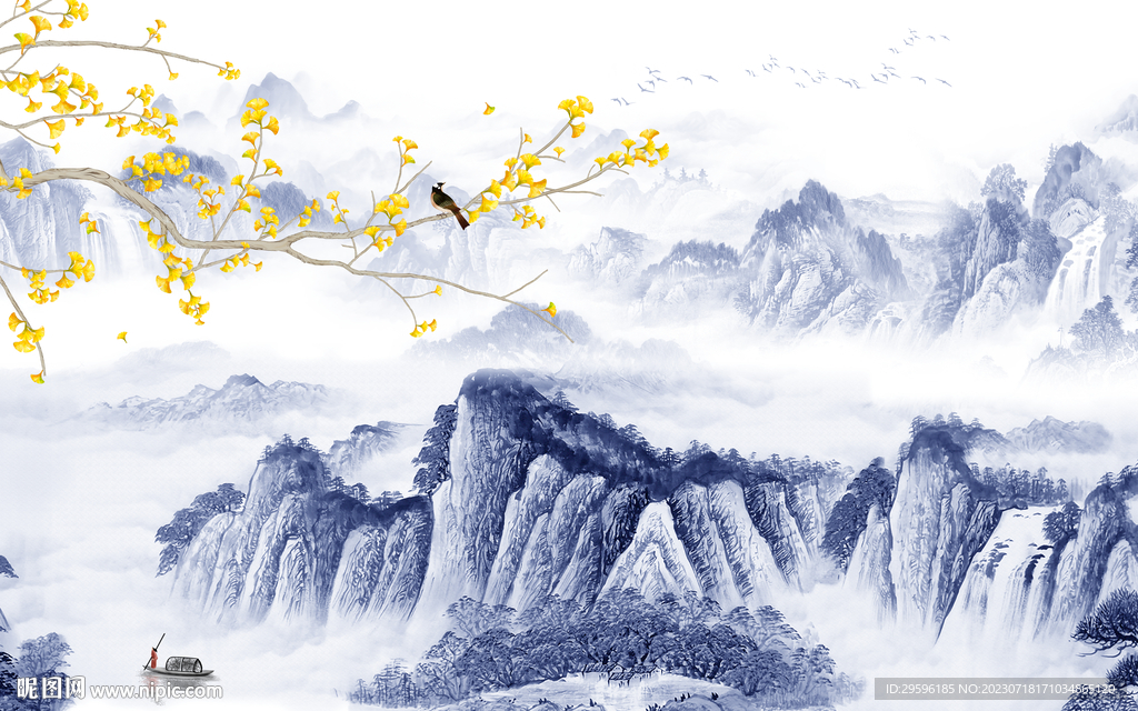 爆款 新款客厅山水 TIf分层