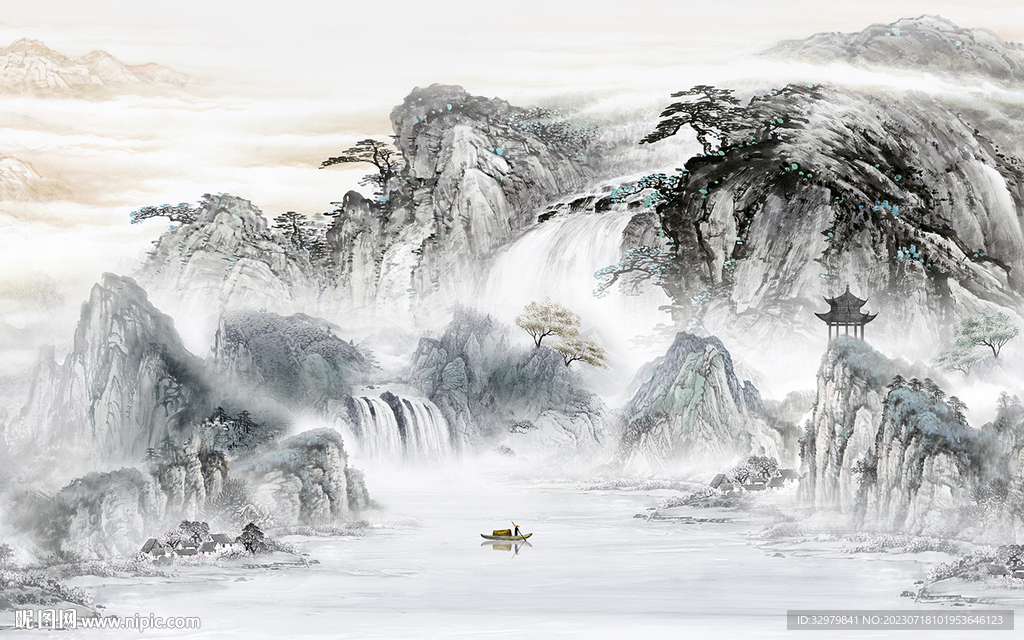 新品 新款中式山水 tif分层