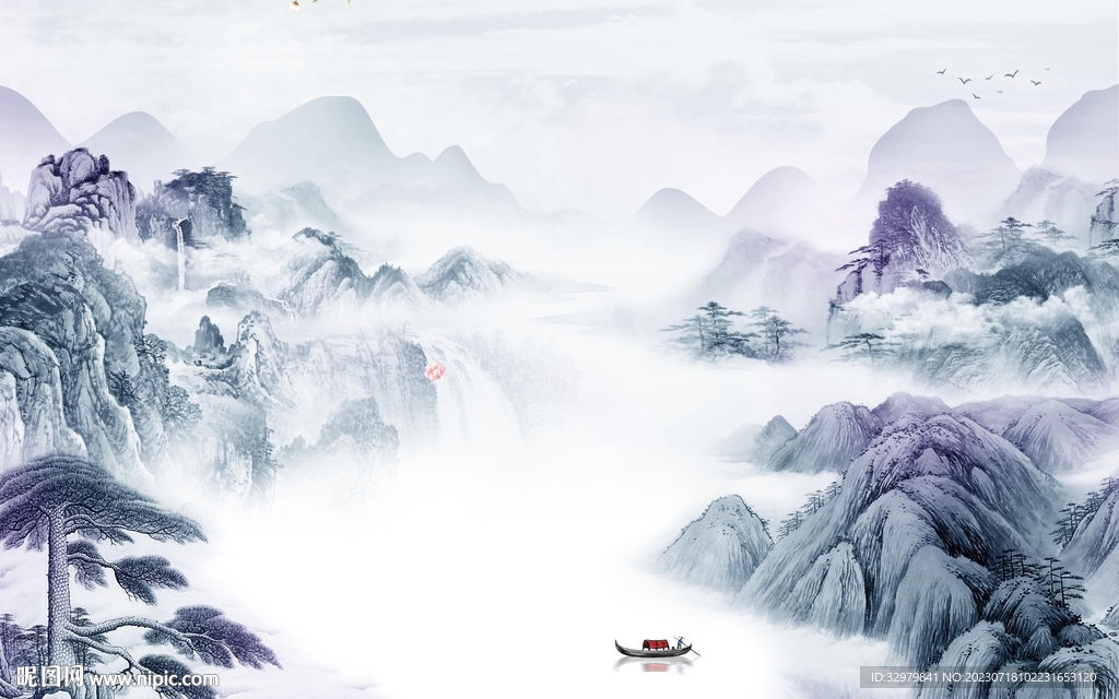 爆款 新款中式山水 tif分层