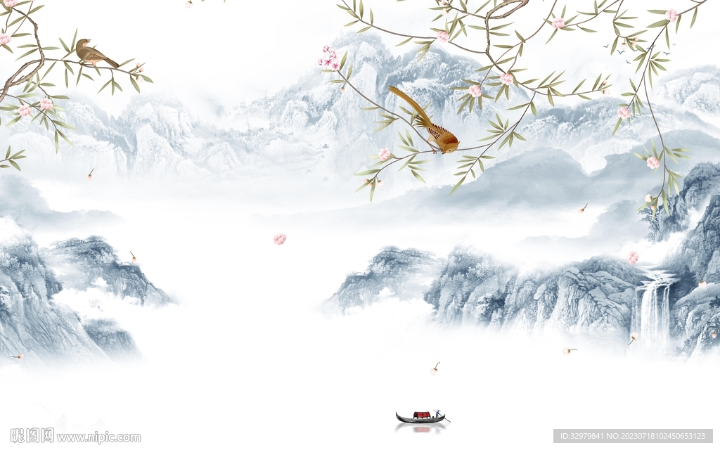 高档 新款中式山水 tif分层