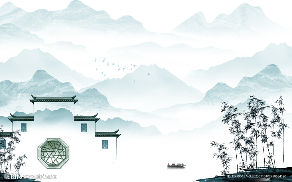 高端 新款中式山水 tif分层