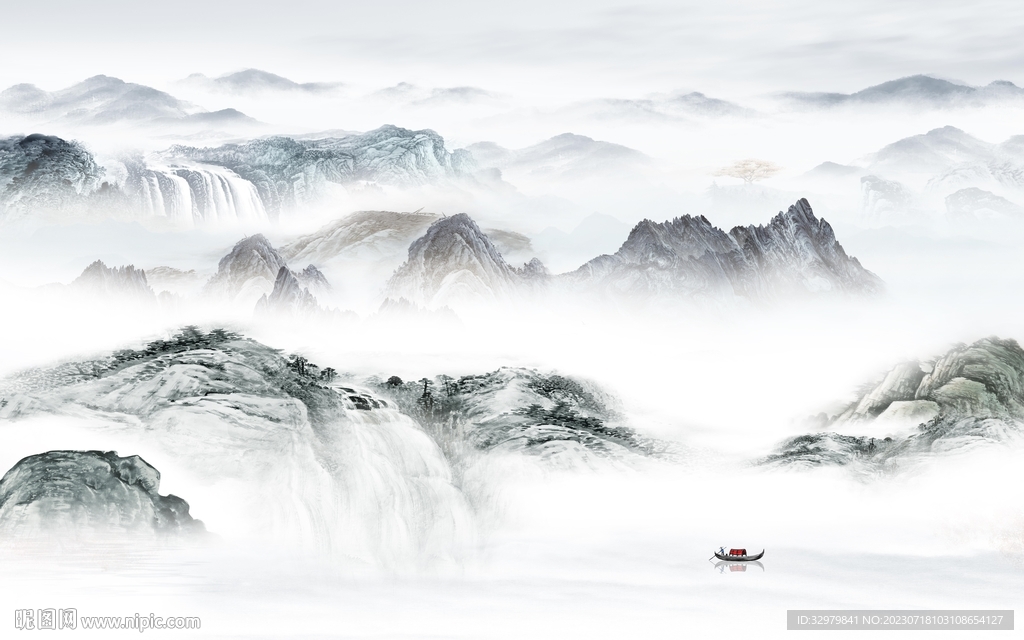 高清 新款中式山水 tif分层