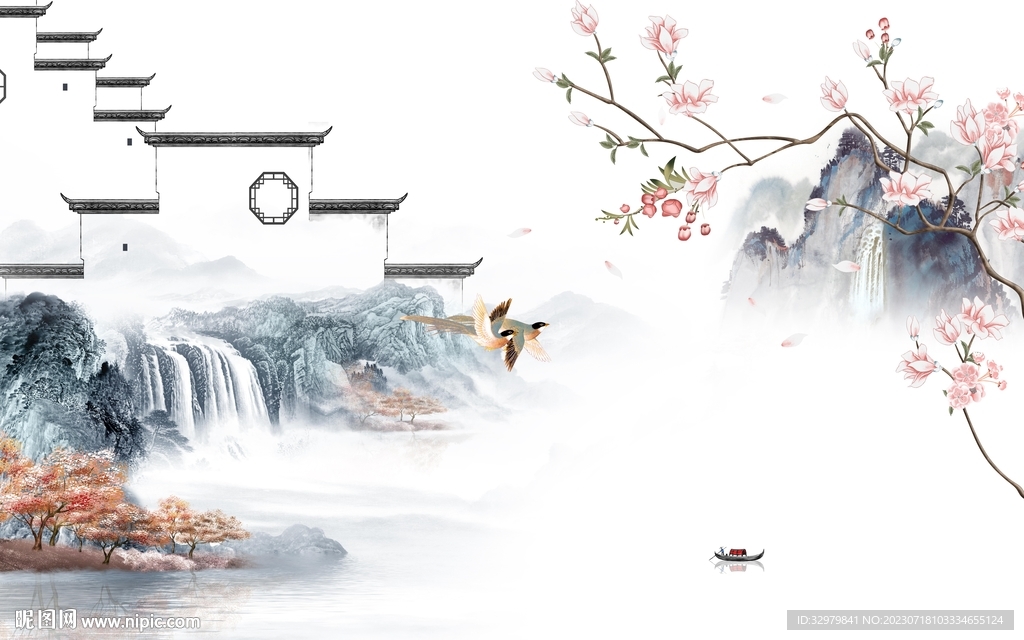 人气 新款中式山水 tif分层