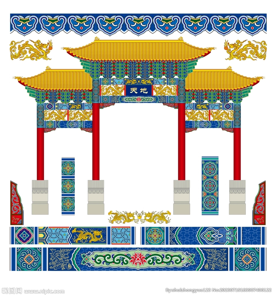 中式建筑牌坊门楼