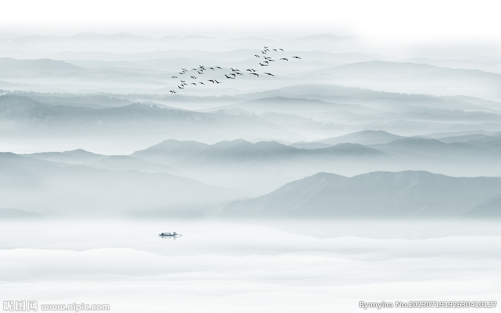 中式水墨山水画背景墙