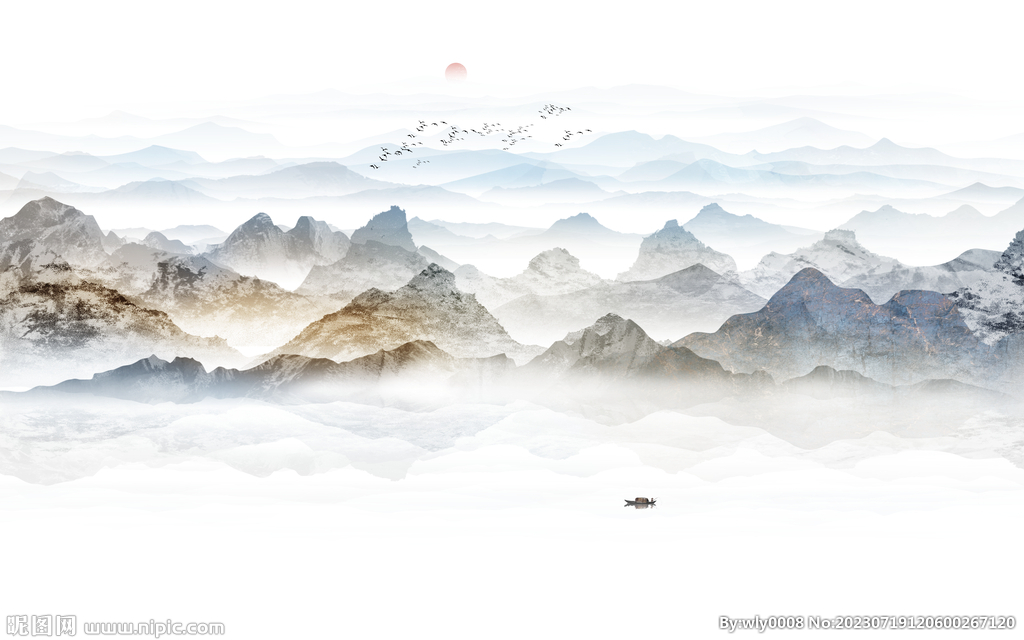 新中式意境水墨山水画背景墙