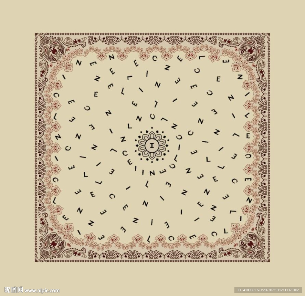 大牌腰果花方巾