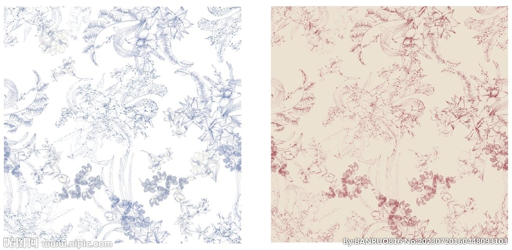 大花植物线稿满印