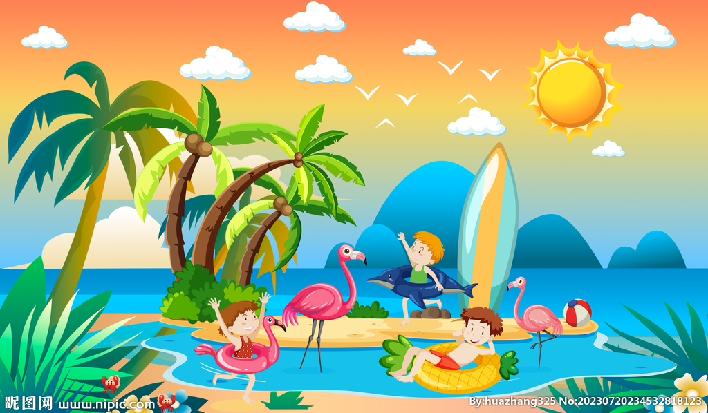 卡通海洋沙滩背景