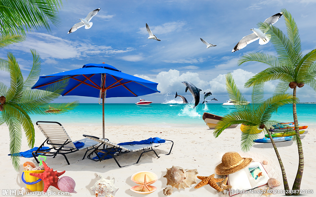 浪漫海边沙滩贝壳电视背景墙