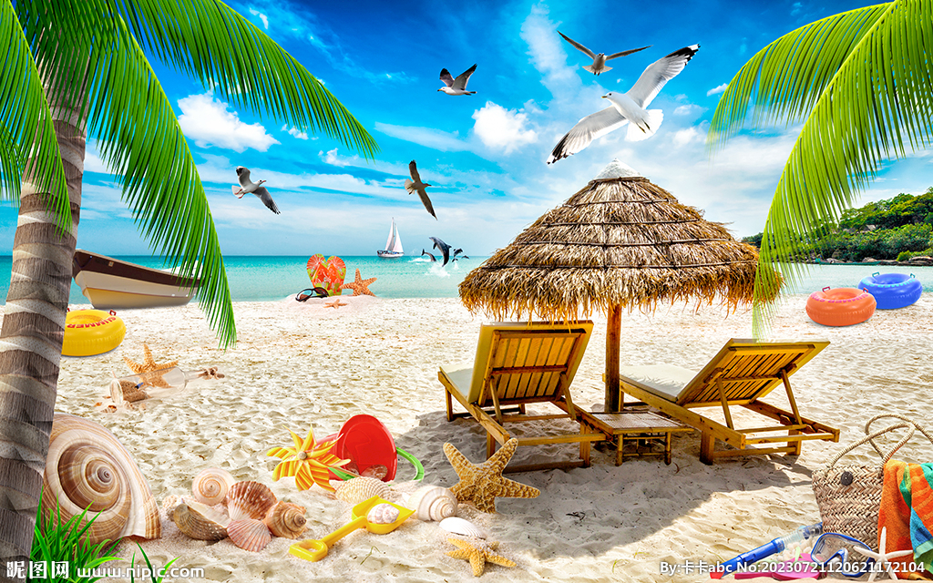 浪漫海岛沙滩躺椅电视背景墙