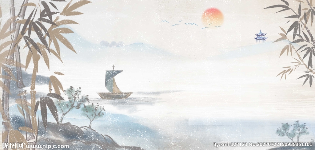 复古文艺唯美水墨展板背景