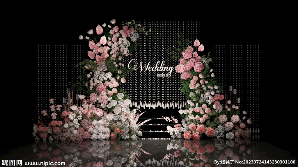 粉色水晶婚礼花艺拱门su模型