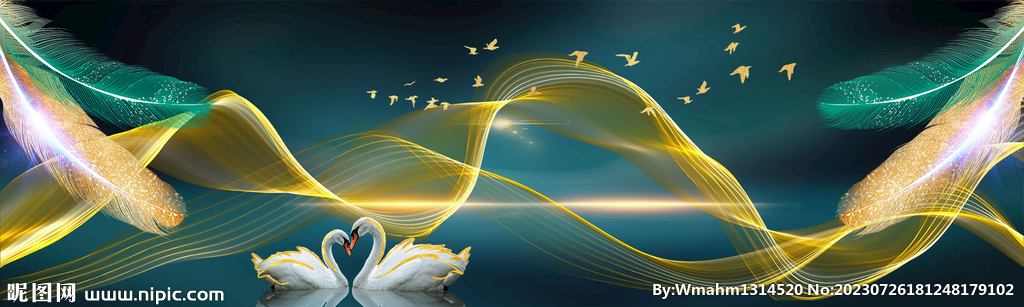 麋鹿飞鸟羽毛床头装饰画