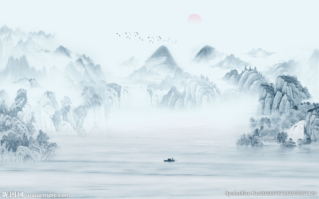 新中式国画山水画背景墙