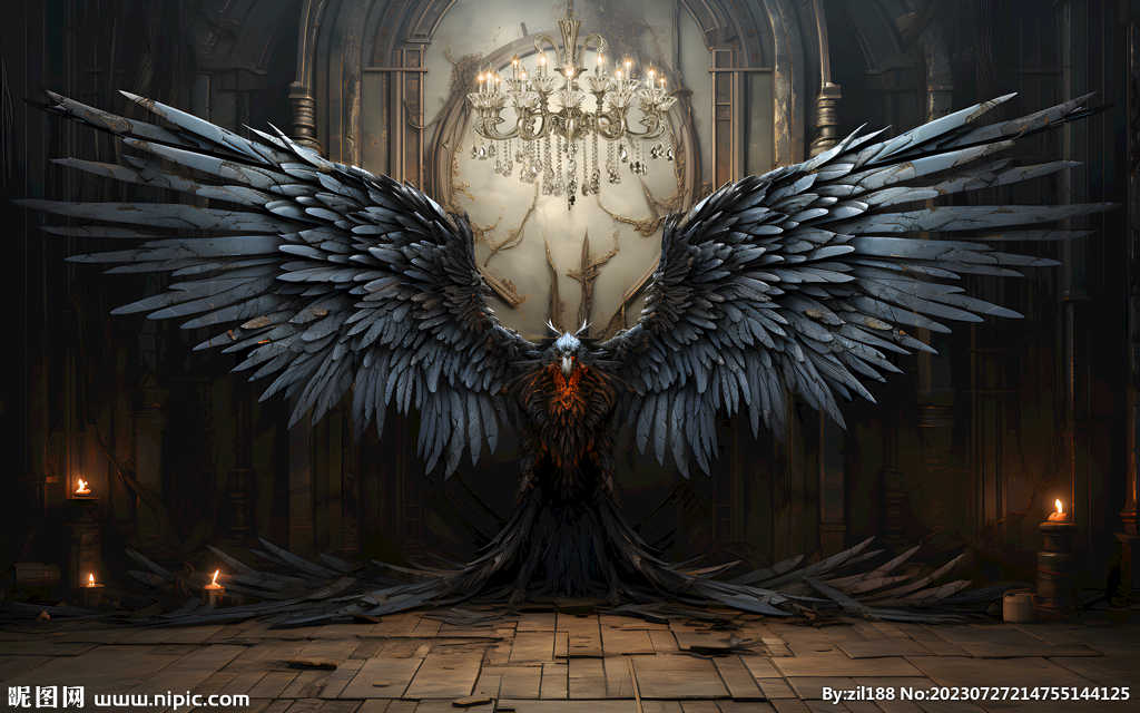 网红翅膀拍照墙壁画设计