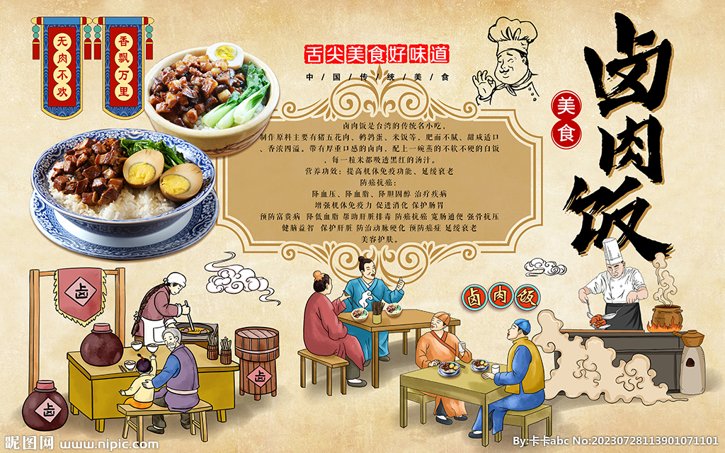 中国风卤肉饭美食工装背景墙