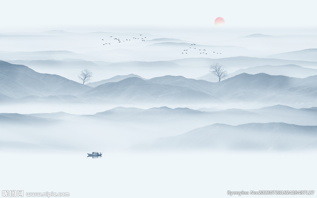 屏风水墨山水画