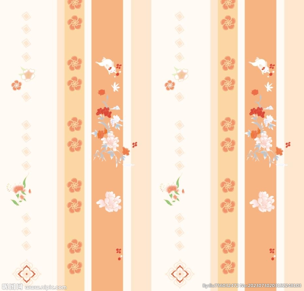 汉服橙色红花粉色鲜花小猫