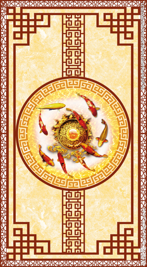 中式餐厅吊顶 九鱼图