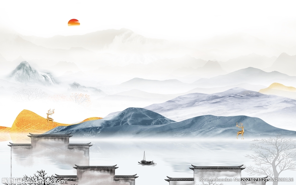 高清 中式简约山水 TIf分层