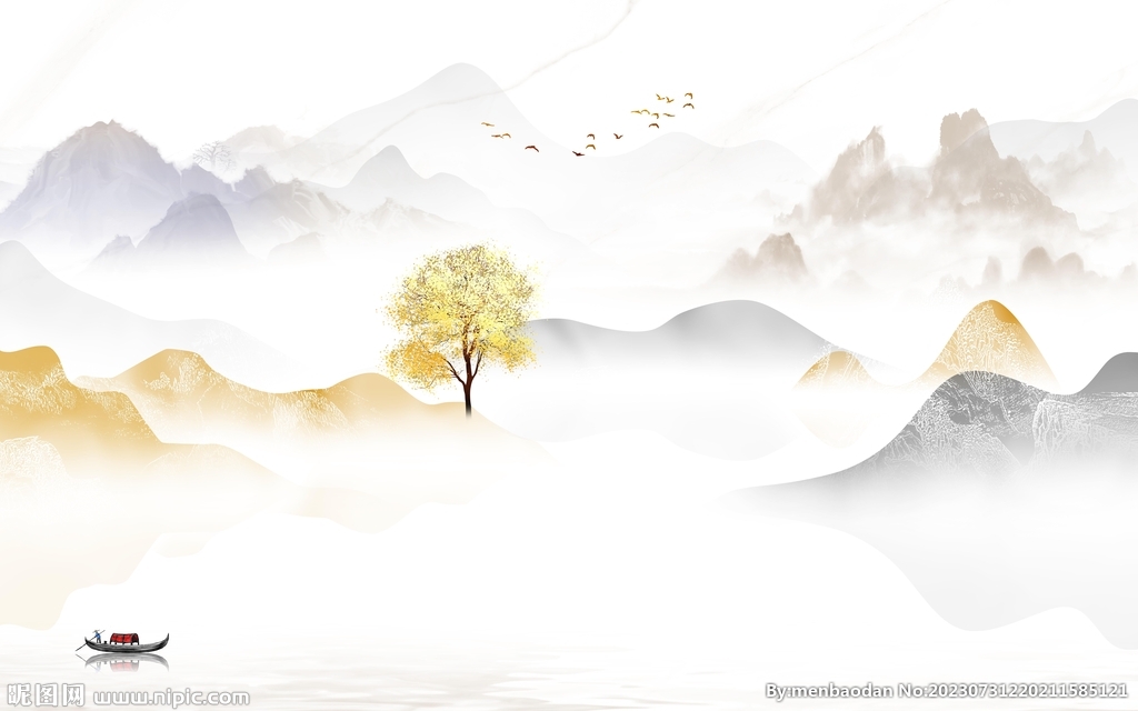 爆款 中式简约山水 TIf分层