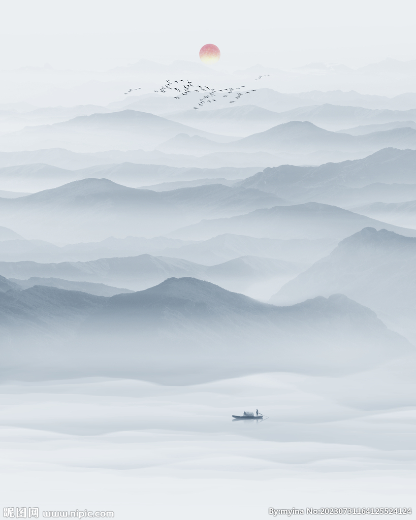 新中式壁画山水画电视背景墙