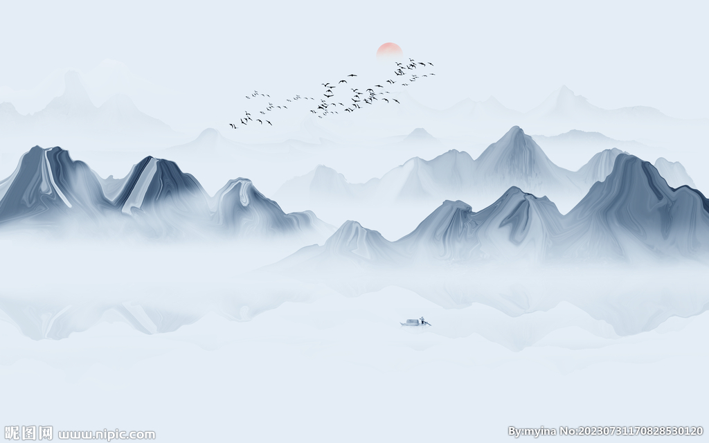 抽象水墨山水画背景墙