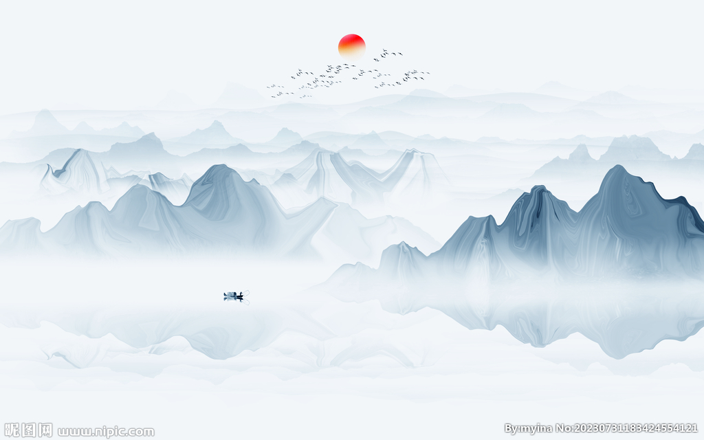 新中式山水壁画背景墙