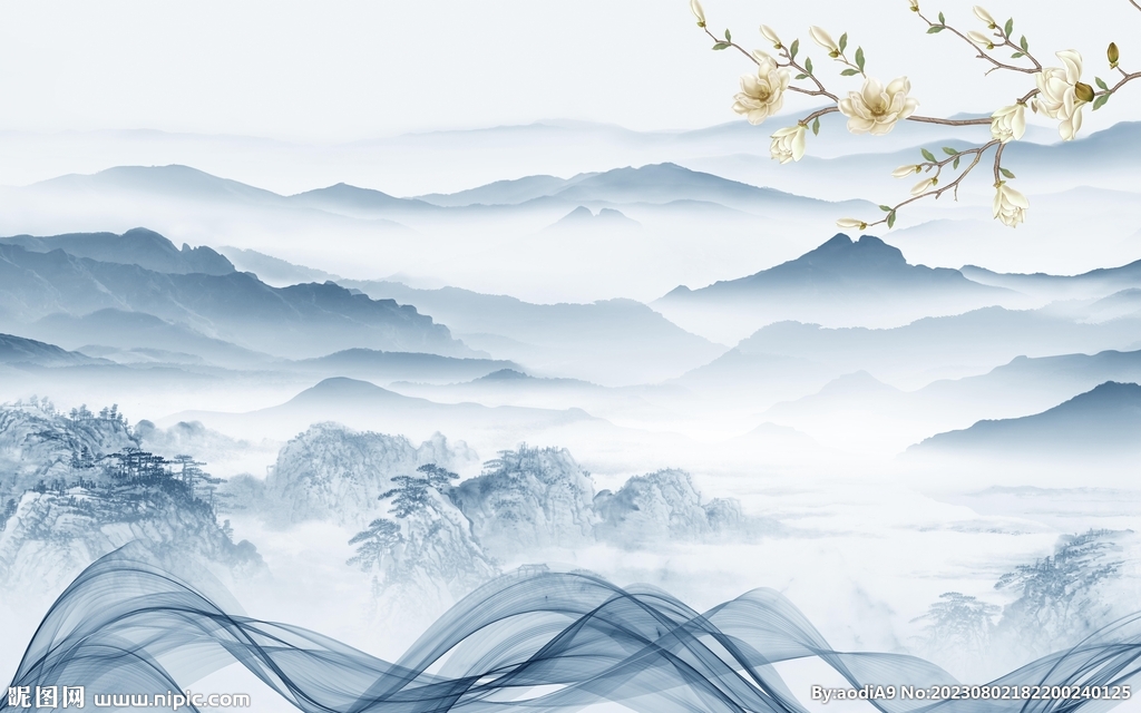 别墅 高端客厅山水 Tif分层