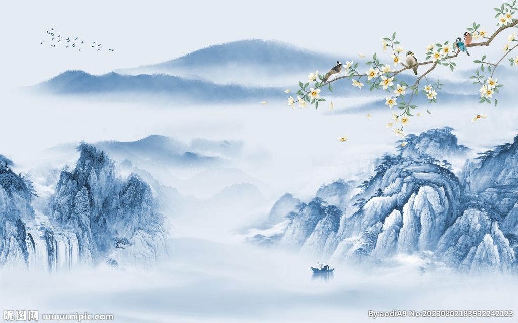 现代 高端客厅山水 Tif分层