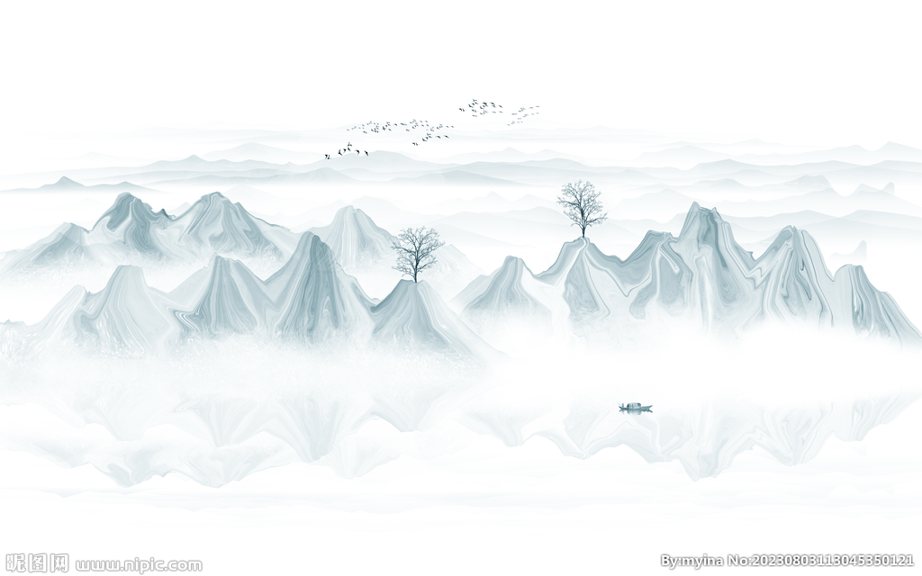 意境水墨山水画背景墙