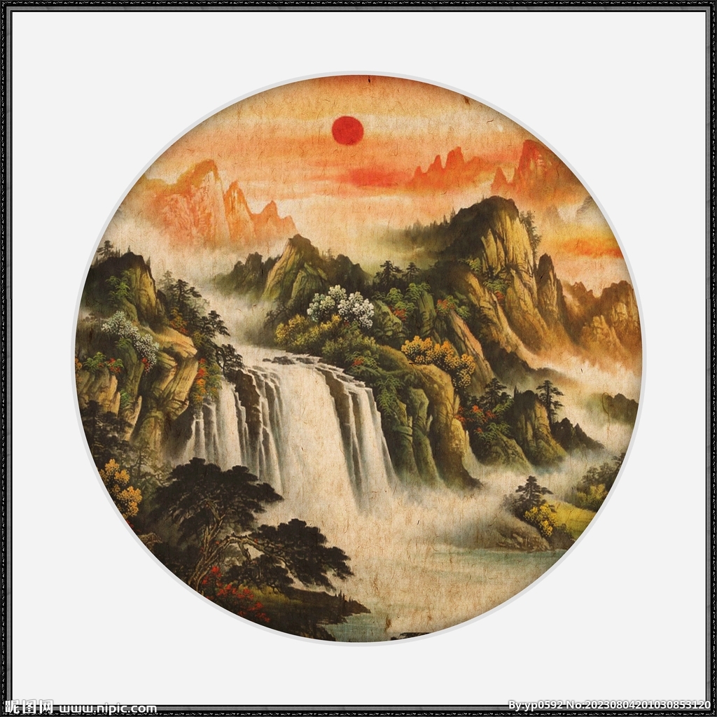 仿古画玄关山水画