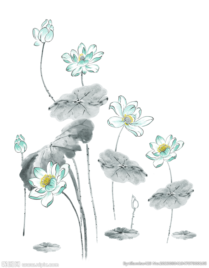 数码印花荷花花卉