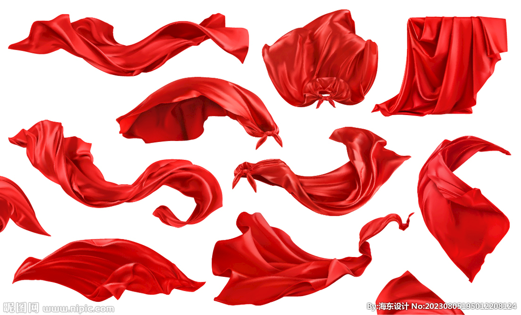 红色丝绸动感红旗飘扬红布矢量图