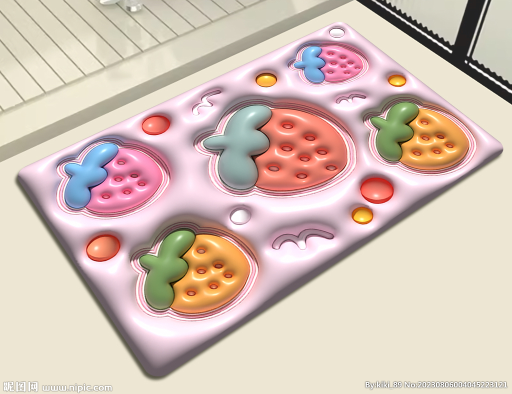 3D膨胀风草莓地垫