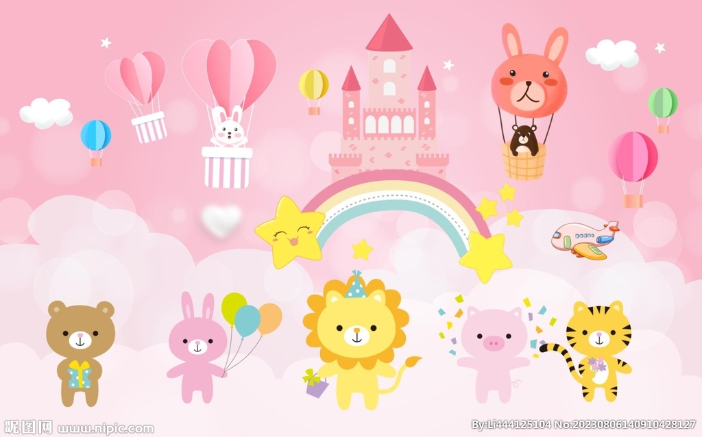 可爱动物儿童房背景墙