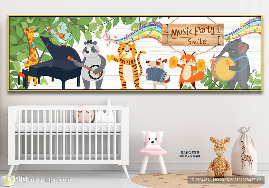 可爱卡通动物演奏会床头装饰画