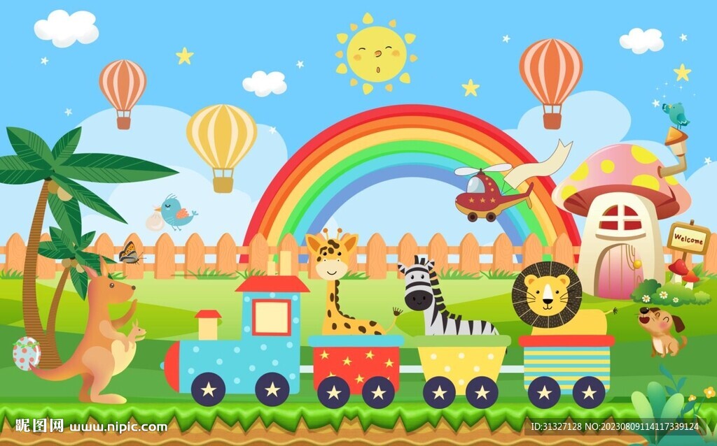 卡通动物世界背景墙图片