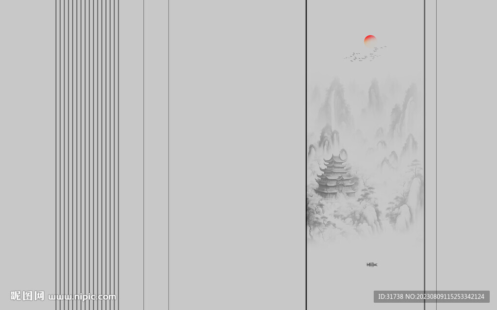 现代简约山水意境背景墙