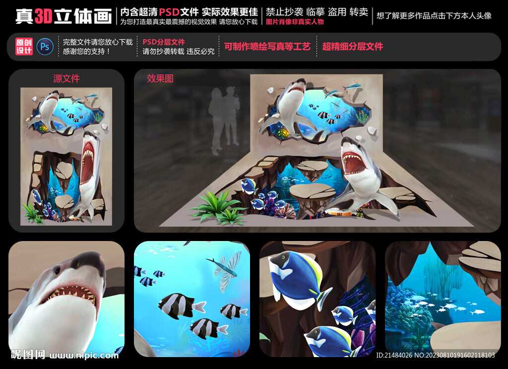 3D鲨鱼立体画
