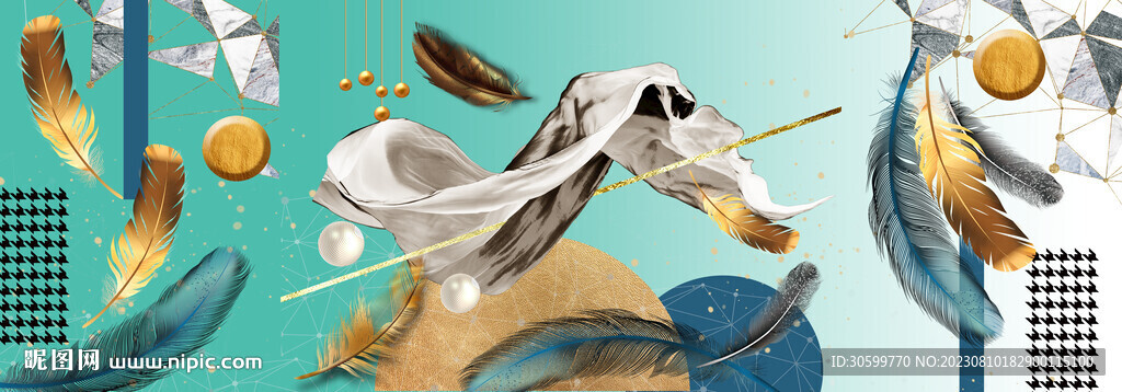 新中式羽毛三连装饰画图片