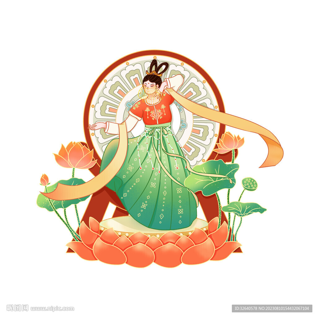 敦煌国风汉服人物插画