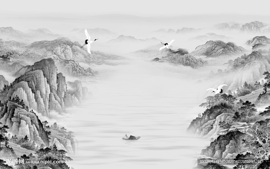 中式 爆款灰色山水 TiF分层