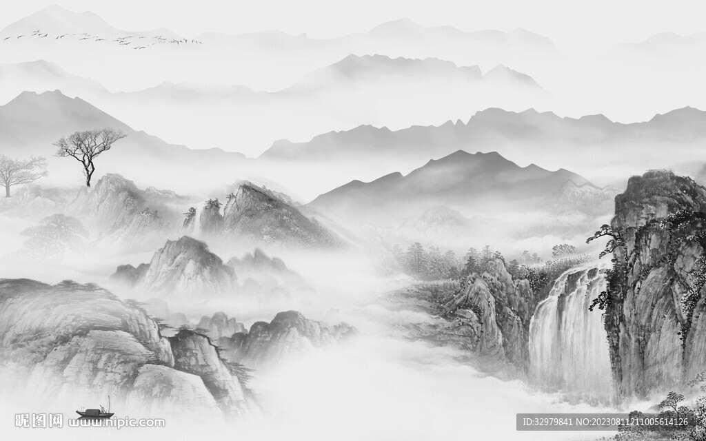 别墅 爆款灰色山水 TiF分层